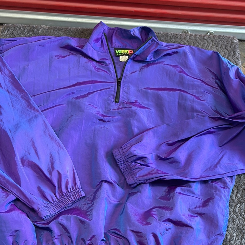 Sale Vintage 90s Venini Sportswear Jacket Purple and Black embroidered dolphins